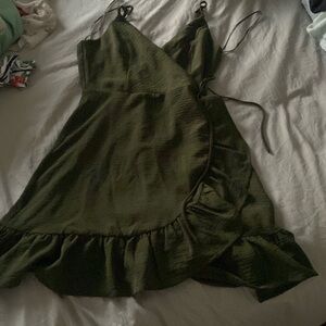 Dark Green short Wraparound dress